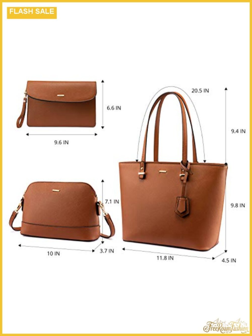 3-Piece Faux Leather Handbag Set Tote Satchel Hobo Shoulder Bags with Wallet - Picture 4 of 6